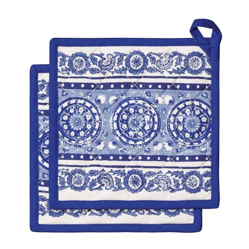 Pot Holders 100% Cotton Potholders (014 - Melodie Bleue / 8" x 8" (Pot Holder Pack of 2))
