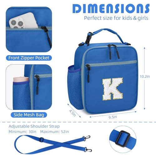 Lunch Box Kids Large Initial Insulated Lunch Bag for Girls (Blue / K)