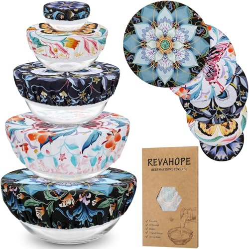 5Pcs Reusable Beeswax Elastic Bowl Covers for Bread Proofing and Food Cover (Lotus)