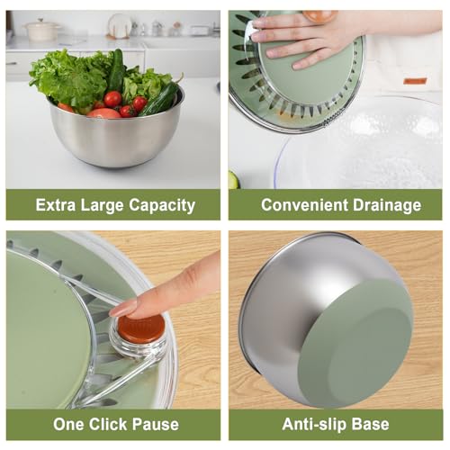 Stainless Steel Salad Spinner Large (Green)