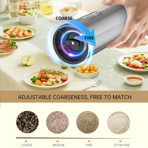 Electric Salt and Pepper Grinder Set with Charging Base (Sliver)
