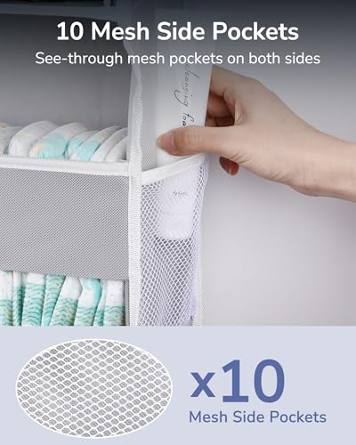1 Pack Over Door Organizer with 5 Large Pockets 10 Mesh Side Pockets (Grey / 1 Pack-5 Tier)