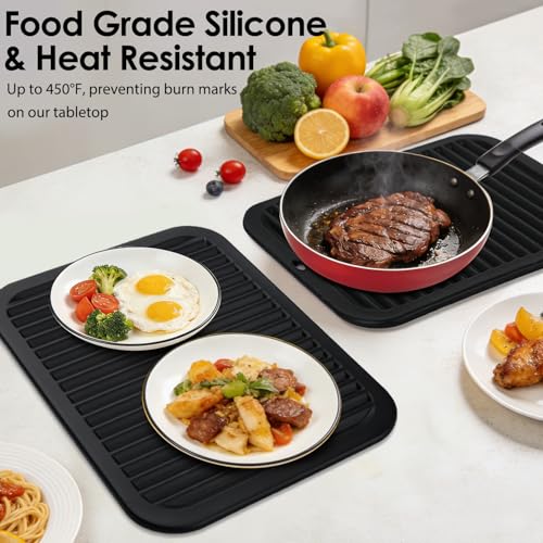 2 Pcs Silicone Trivets Black 16'' X 12'' Nonslip and Heat Resistant Hot Pads Trivets for Hot Pots and Pans Hot Pads for Kitchen (2 Count)