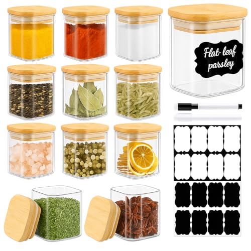 12 Pack 4 oz Square Glass Spice Jars with Lids and Labels (Square/4oz/12pcs / 4oz*12)