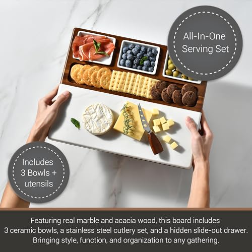 Wood Marble Cheese Board Set (Large 16" Marble with Engraving)