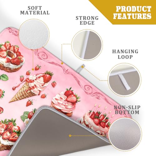 Strawberry Dish Drying Rack Mat Pink Absorbent Microfiber Dish Drying Mat for Kitchen Counter 18x24 In (Strawberry Pink 328 / 24" x 18")