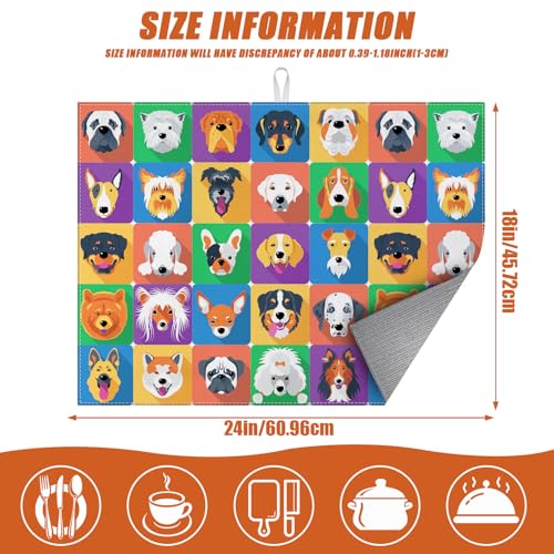 Cute Dogs Dish Drying Mat for Kitchen Counter Microfiber Absorbent Dish Kitchen Drying Mat Draining Reusable Washable for Dishes