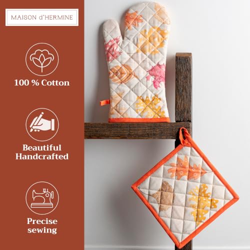 100% Cotton Oven Mitt & Pot Holder Set (103 - Colours of Autumn / 7.5" x 13" & 8" x 8" (Oven Mitt & Pot Holder))