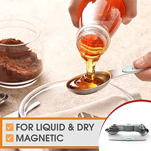 Stainless Steel 8 Magnetic Measuring Spoons Set (Mint / 2-Pack)
