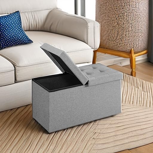 30 Inches Storage Ottoman (Light Gray / 15"D x 30"W x 15"H (with Flipping Lid))