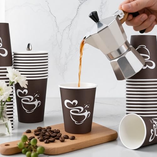 400 Count 8 oz Paper Coffee Cups Disposable Hot Coffee Cups Brown (Brown / 8OZ-400 Pack)