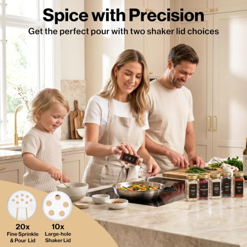 Glass Spice Jars with Label (Gold Steel Lid)