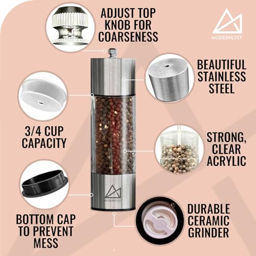 Salt and Pepper Grinder Set Manual 2 Pack (Stainless Steel)