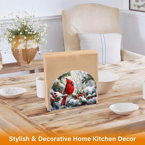 Red Cardinal Christmas Napkin Holder for Table Paper Napkins Holder Acrylic Tissue Dispenser Kitchen Dining Room Bathroom Party Car Decor (NH070 / 4.1x4.9x1.97in)