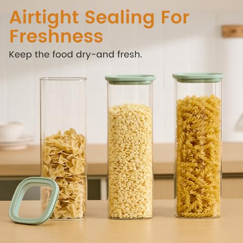 Glass Storage Jars with Lids (Square Green 3 Pcs)