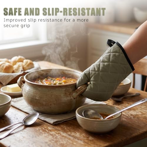 15" 425°F Terry Oven Mitts Quilted Heat Resistant Kitchen (Green / 15 inch)