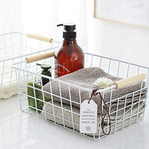 Kitchen Wire Baskets Farmhouse Decor Metal Food Storage Organizer (White / 2 Pack Small)