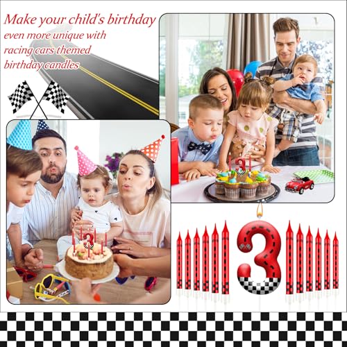 13PCS Racing Car Theme Birthday Candle Set with Checkered Flag Design (13 Count)