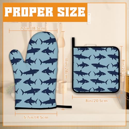Blue Shark Oven Mitts and Pot Holders (4 Count)