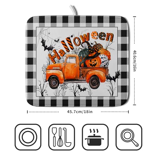 Holiday Truck Dish Drying Mat (Halloween Truck Orange / 18" x 16")