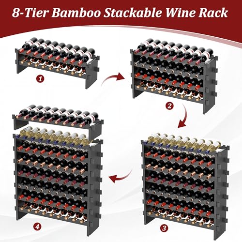 Bamboo Stackable Wine Rack (Black / 8-Tier)