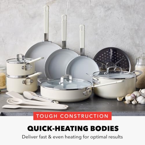 X Bobby Flay 16 Piece Ceramic Nonstick Cookware Set (16 Piece Cookware Set / Cream)