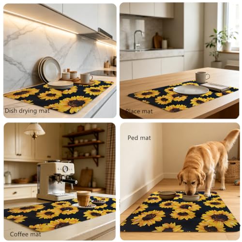 Sunflower Coffee Mat for Countertop Dish Drying Mat