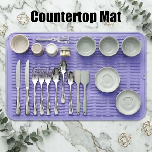 Silicone Dish Drying Mat for Multiple Usage (Light Purple / 36"L x 18"W)