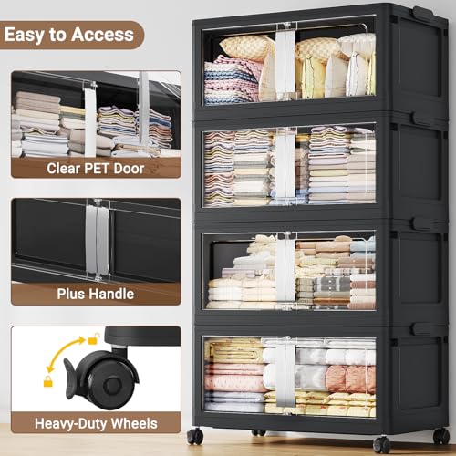160QT Stackable Storage Bins with Lids (160QT -1pack / Black)