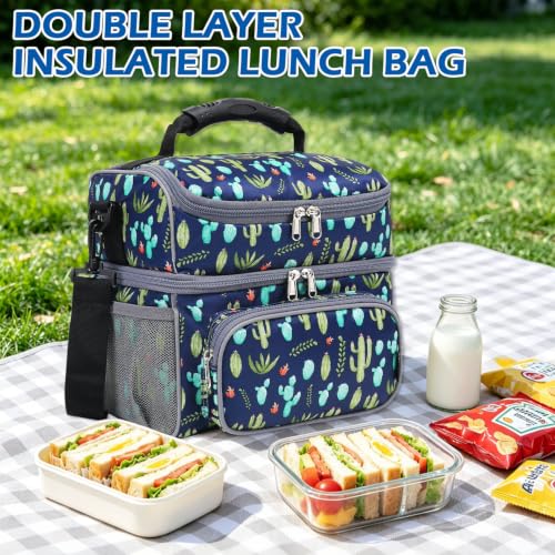 Double Layer Cooler Insulated Lunch Bag Adult Lunch Box Large Tote Bag for Men (2 Count)