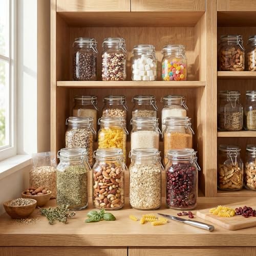 17 oz Round Glass Jars with Airtight Lids (Round-17OZ Set- 6 Pack)