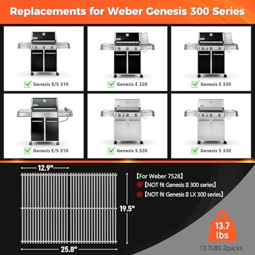 19.5 Inch Grill Grates for Weber Genesis 300 Series (19.5"×12.9")