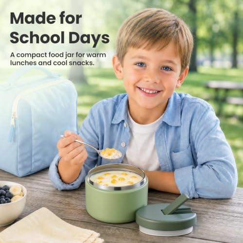 12oz Insulated Vacuum Food Jar with Buckle Lid Wide Mouth Soup Thermo for Hot Food Kids Leakproof Stainless Steel Lunch Container (Green / 12OZ)