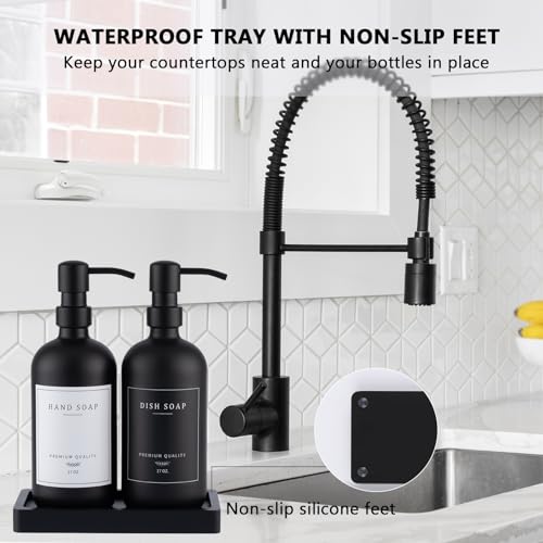 Black Thick Glass Soap Dispenser (Black Bottle/Black Pump + Tray + Funnel)