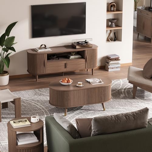 Oval Lift Top Coffee Table with Storage for Living Room (Warm Walnut)