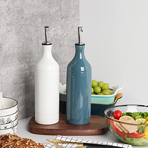 Sweejar Large Ceramic Olive Oil Dispenser Bottle (24 oz, Set of 1 / Fog Blue)