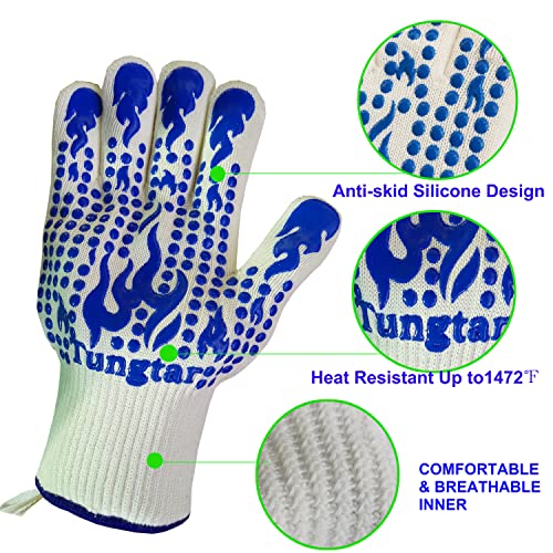 Oven Mitts Heat Resistant BBQ Proof Glove 11Inch 1472℉ Grill Glove Proof Heat for Women Men BBQ Gloves Gift Set Cooking Gloves for Cooking (2 Count)