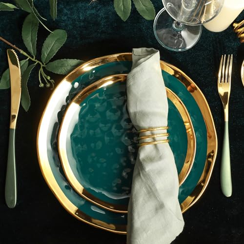 Florian Modern Porcelain 16 Piece Dinnerware Set (16-Pieces Service for 4 / Green with Gold Rim)