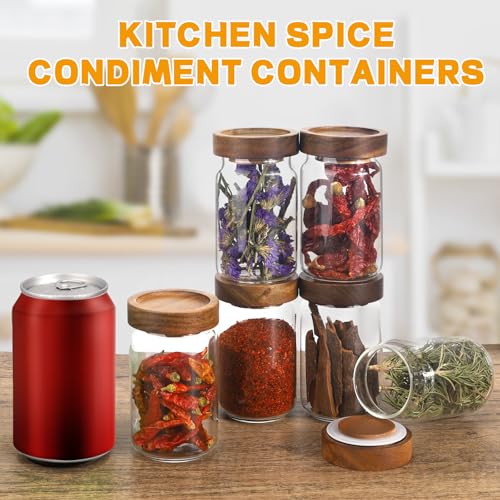 6oz Small Glass Jars with Wood Lid Spice Jar Round Food Storage Canister Clear Glass Containers Jar for Ground Seasoning Pantry Sugar Tea Coffee Bean Spice Herb Cookies (6 * 200ml(6.76oz))