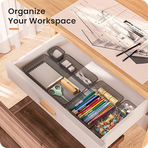 Military Grade】 Drawer Organizer for Vanity Bathroom Makeup Desk (Clear Black)