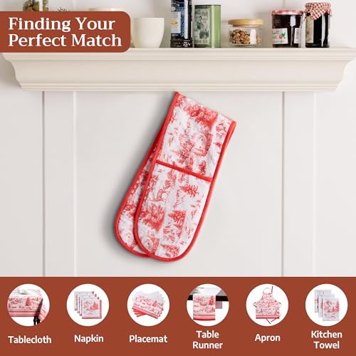 Double Oven Mitts 100% Cotton Double Oven Glove (120 - Winter Jouy / 7" x 35" (Double Oven Mitt))