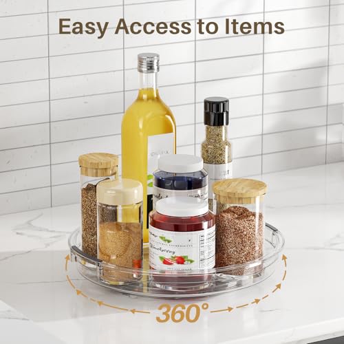 4 Pack Lazy Susan Organizer Turntable for Cabinet (Clear / 4 Pack 10.6in+9in)