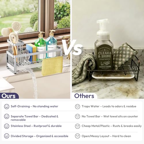 Sponge Holder for Kitchen Sink (Silver-large / Large)