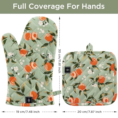 Oven Gloves Heat Resistant Potholder Set Oven Gloves with Anti (Watercolor Apricot - Set)