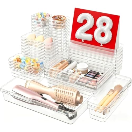 Military Grade】 Drawer Organizer for Vanity Bathroom Makeup Desk (28 Count)