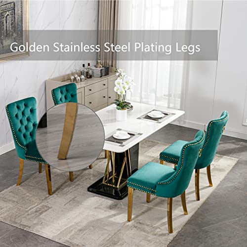 Green Velvet Dining Chairs Set of 4 (Natural Green)