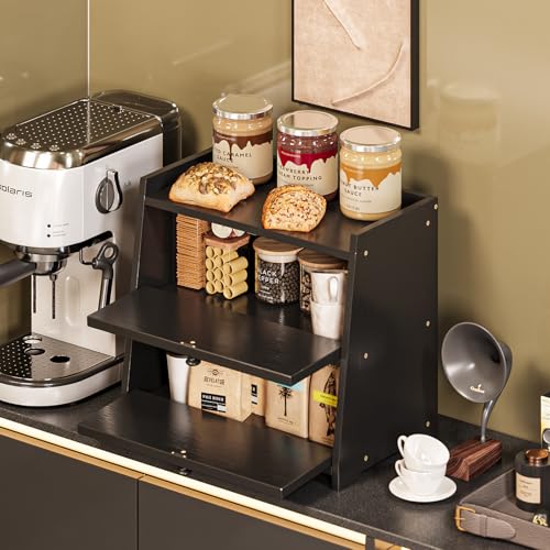 Vintage Double Layer Bread Box for Kitchen Counter Bamboo Bread Storage Container Large Capacity Bread Storage Bin (Black)