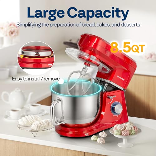6-in-1 Stand Mixer, 8.5-Quart Tilt-Head Mixer, 10 Speeds, Red (6-in-1 / Red)