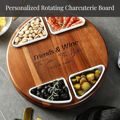 Upgraded Lazy Susan Cheese Cutting Board Set (Round 13" with Engraving)