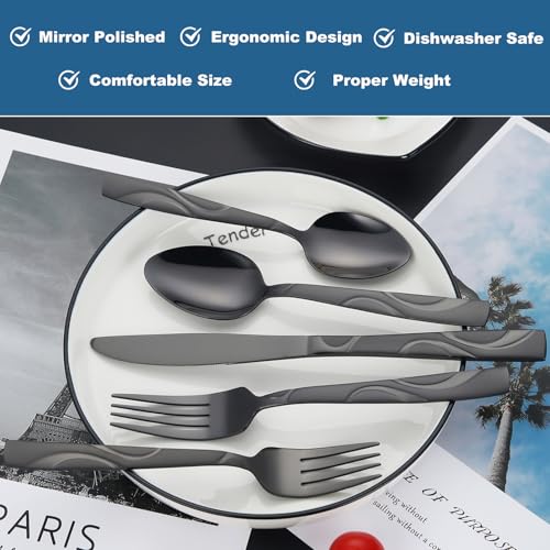 60 Piece Black Flatware Set for 12 (Black / 60-Piece)